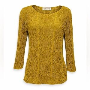 Jones Studio Mustard Yellow Open Knit Sweater Top Size S
